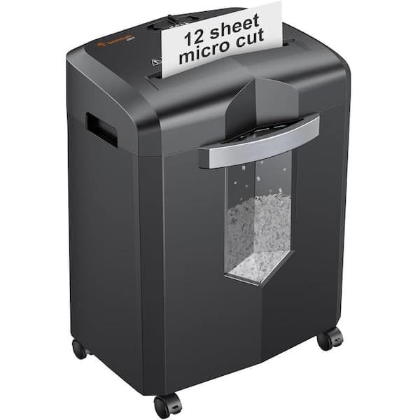 Etokfoks 12-Sheet Micro Cut Paper, CD, Credit Card, Mails, Staple, Clip, Shredder with Jam-Proof and 4.2 Gal Pullout Bin in Black