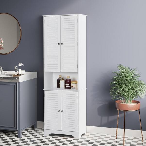 23.5 in. W x 11.75 in. D x 71.75 in. H White Linen Cabinet with Shelves and 2 Cupboards