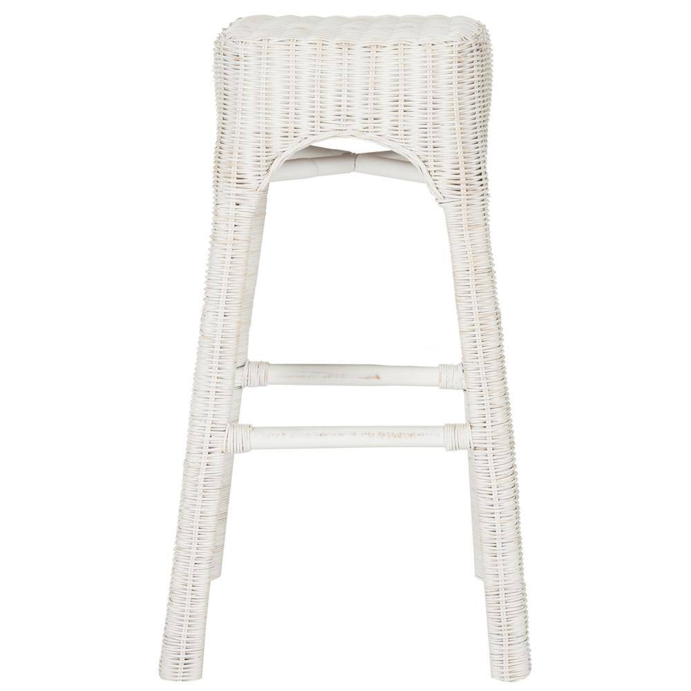 White Mango Wood Wicker Backless Counter Stool