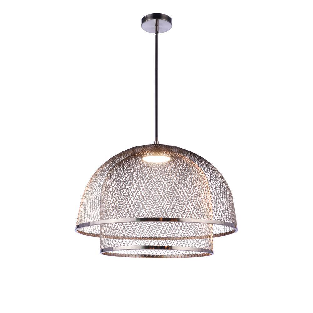 Brushed Polished Nickel Mesh Dome LED Pendant Light