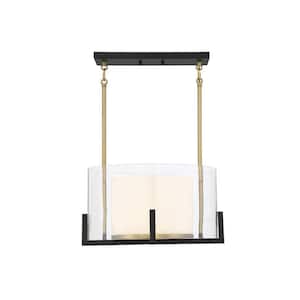 Eaton 17 in. W x 9 in. H 1-Light Matte Black/Warm Brass Statement Pendant Light with White/Clear Glass Shade