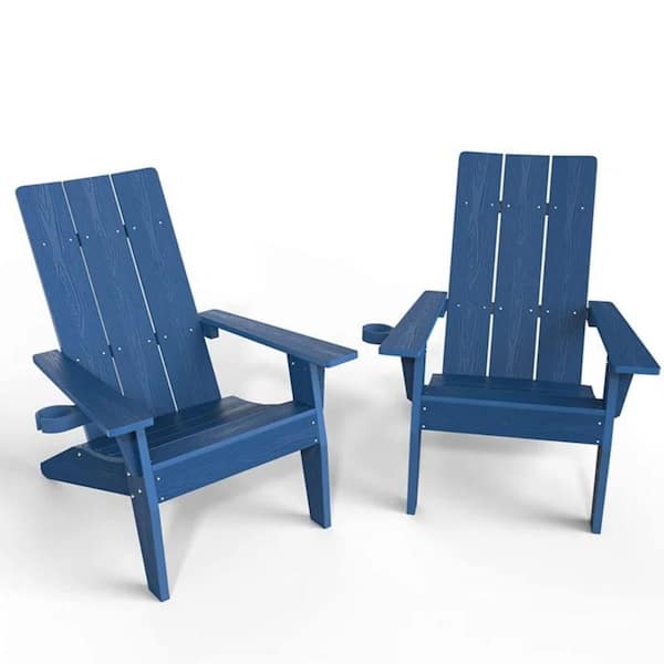 Mximu Navy Blue Weather Resistant Plastic Outdoor Patio Adirondack Chair with Cup Holder (set of 2)