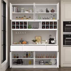 4-in-1 White Wood Wine Cabinet Bar Kitchen Wine Rack With Doors, Drawers, Adjustable Shelves and Wine Storage