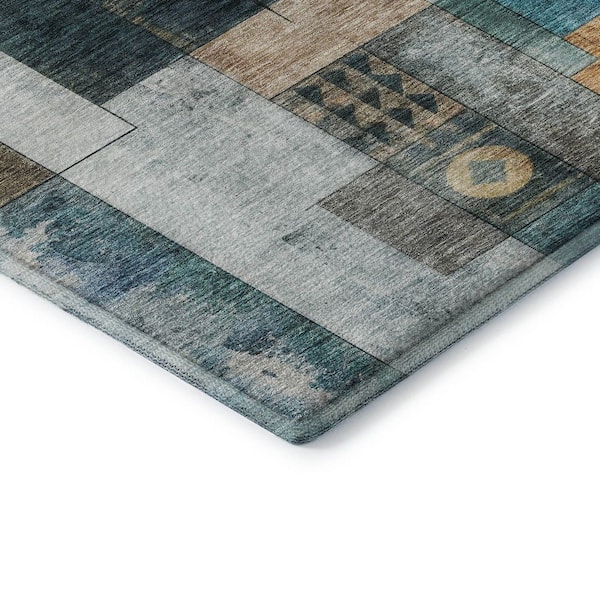 Mayfield Premium Machine Washable Abstract AMF1123 Teal 5 ft. x 7 ft. 6 in. Area Rug