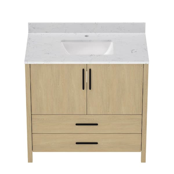 36 in. W x 22 in. D x 34 in. H Single Sink Freestanding Bath Vanity in Oak with White Carrara Cultured Marble Top