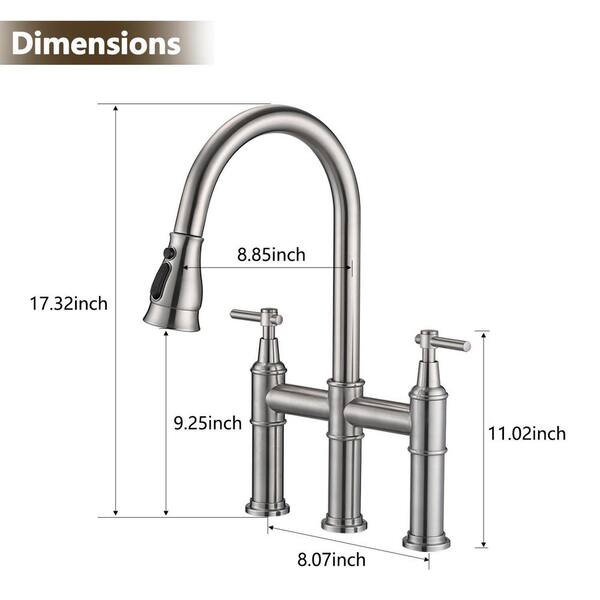 Two Handle Pull-Down Bridge Kitchen Faucet in Champagne Bronze