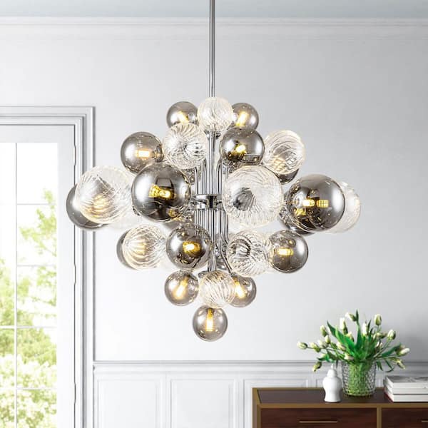 18-Light Chrome and Smoky Glass Bubble Chandelier with No Bulbs Included