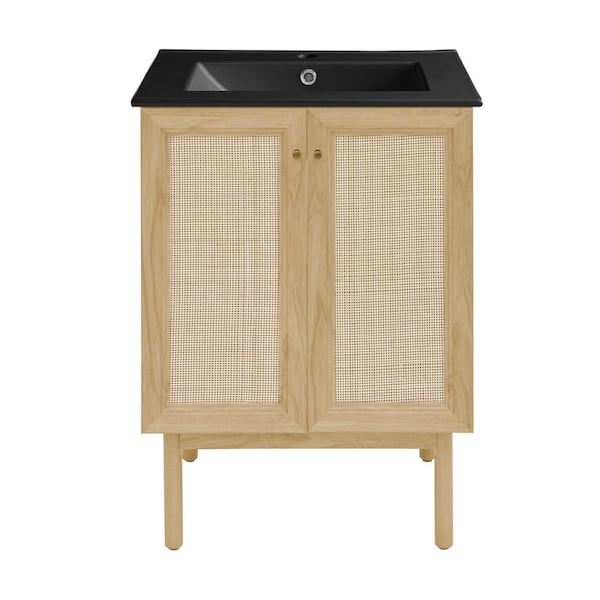 Swiss Madison Classe 24 in. W Natual Oak Bathroom Vanity With Black Ceramic Sink Top