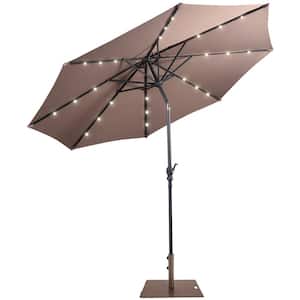 10 ft. Solar Lights Patio Umbrella Outdoor in Tan with 50 lbs. Movable Umbrella Stand