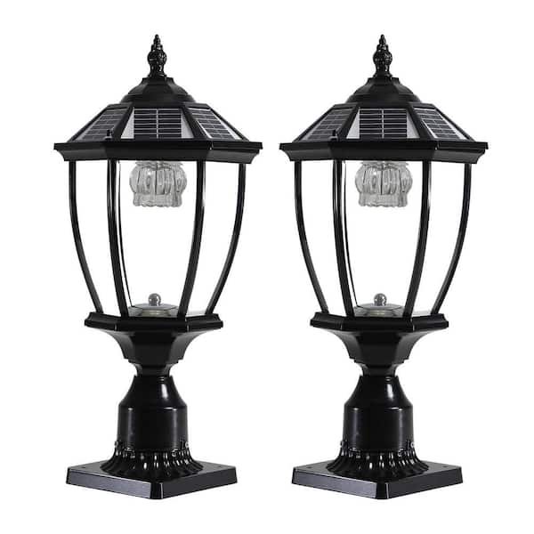 Black Integrated LED 8 x 8-Solar Deck Post Cap Light (Set of 2)