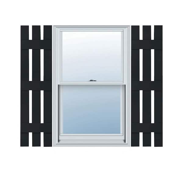 Ekena Millwork 12 in. x 67 in. Lifetime Vinyl Standard Three Board Spaced Board and Batten Shutters Pair Black