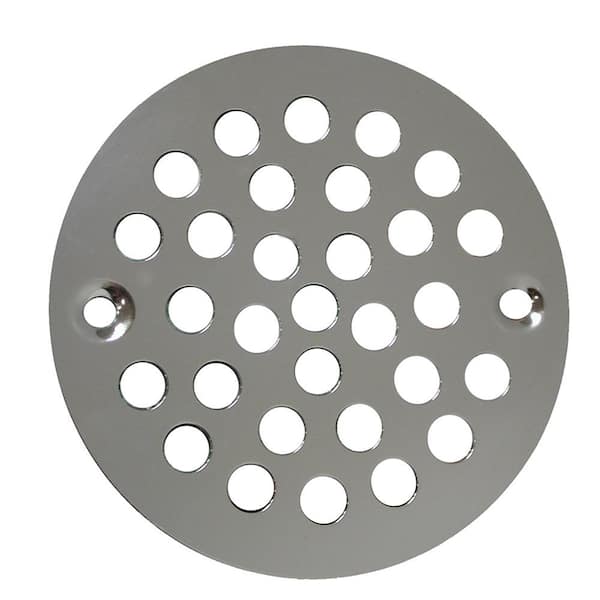 JONES STEPHENS 4-1/4 in. Round Stamped Replacement Coverall Strainer in Polished Nickel for Shower/Floor Drains