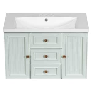 30 in. W x 18 in. D x 19 in. H Wall Mounted Bathroom Vanity with Sink Combo, Functional Drawer, Green