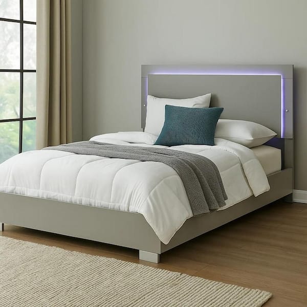 Benjara Suni Gray Wood Frame Queen Panel Bed with Transitional