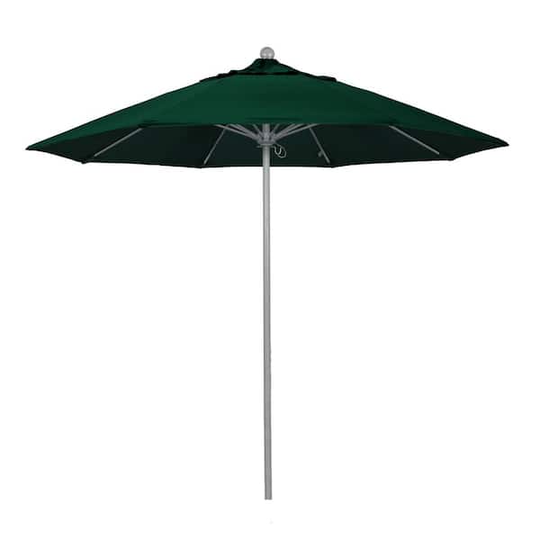 California Umbrella 9 ft. Gray Woodgrain Aluminum Commercial Market Patio Umbrella Fiberglass Ribs and Push Lift in Forest Green Sunbrella