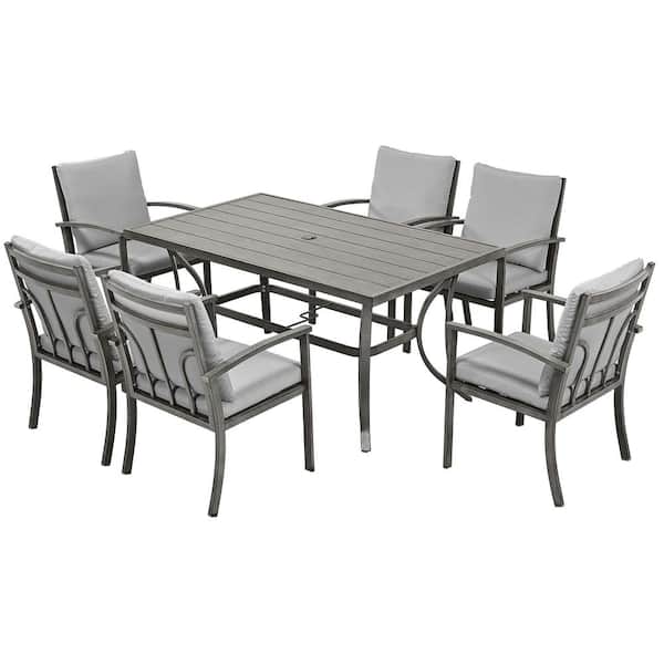 EGEIROSLIFE Modique Gray 7-Piece Aluminum Outdoor Dinning Set with Gray Cushions