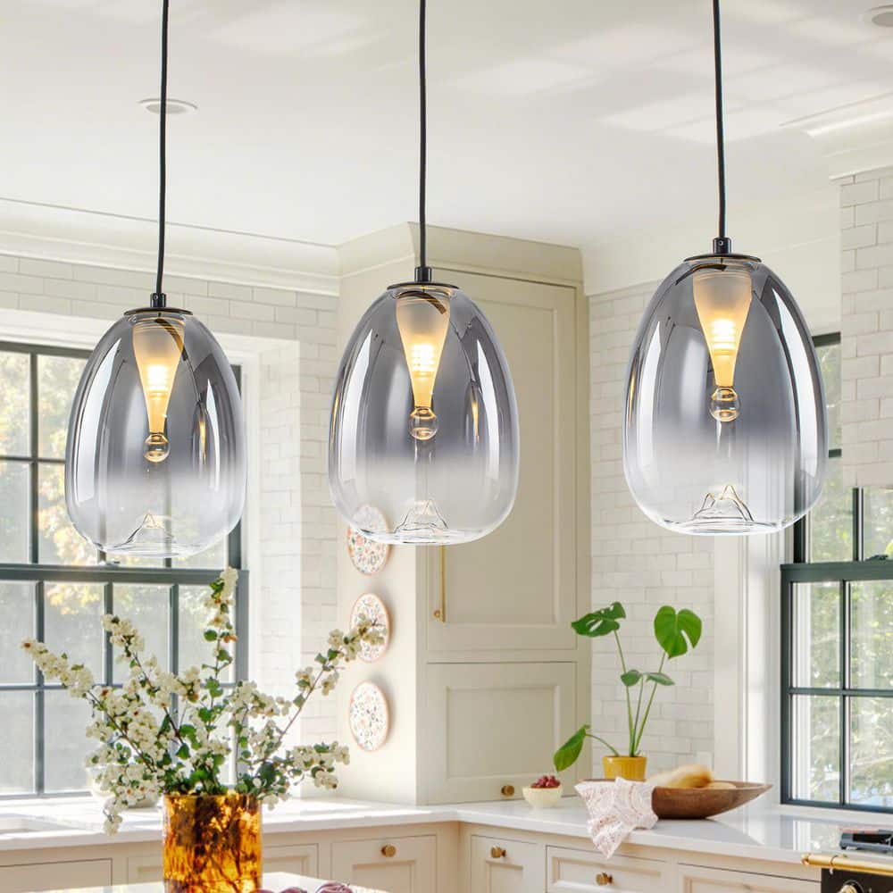 25.6 in. 3-Light Matte Black Linear Pendant Light with Smoky Gradient Glass Shades price history on PriceWatchPro