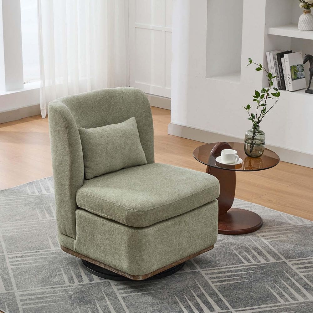 Pale Green Chenille Cushioned Swivel Accent Chairs Upholstered Modern Sofa 