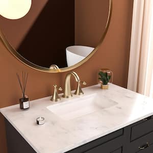 Lotus 2 Handles 3 Holes Deck Mounted Bathroom Faucets with Water Hoses in Brushed Gold (1-Pack)