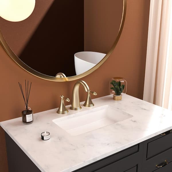 Lotus 2 Handles 3 Holes Deck Mounted Bathroom Faucets with Water Hoses in Brushed Gold (1-Pack)