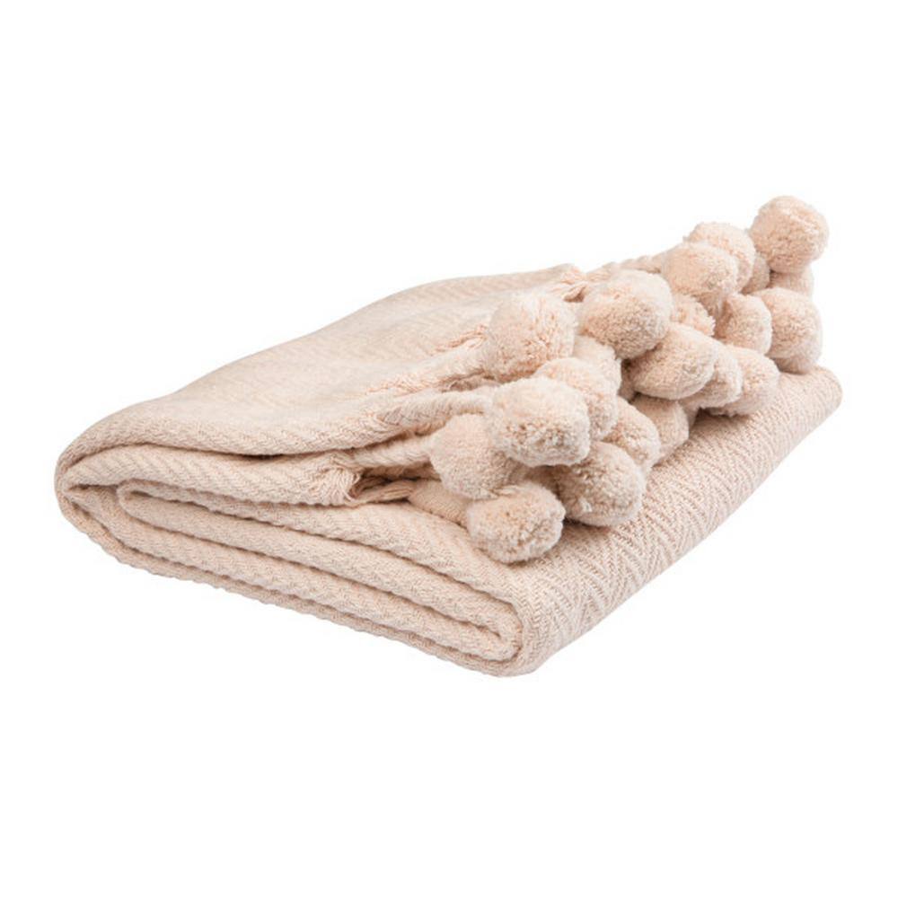 Blush Cotton Pom Pom Reversible Weighted Throw Blanket