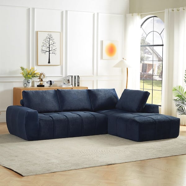 Vandal Mnimalist 111.4 in. Faux Leather Upholstered Compressed L-Shaped Sectional Sofa in. Dark Blue
