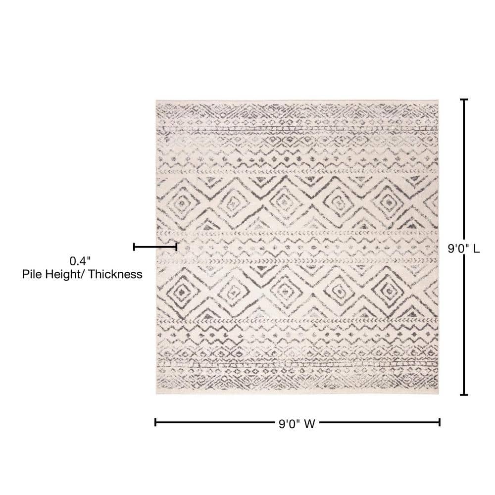Ivory & Grey Geometric Square Synthetic Area Rug - Easy Care 9' x 9'