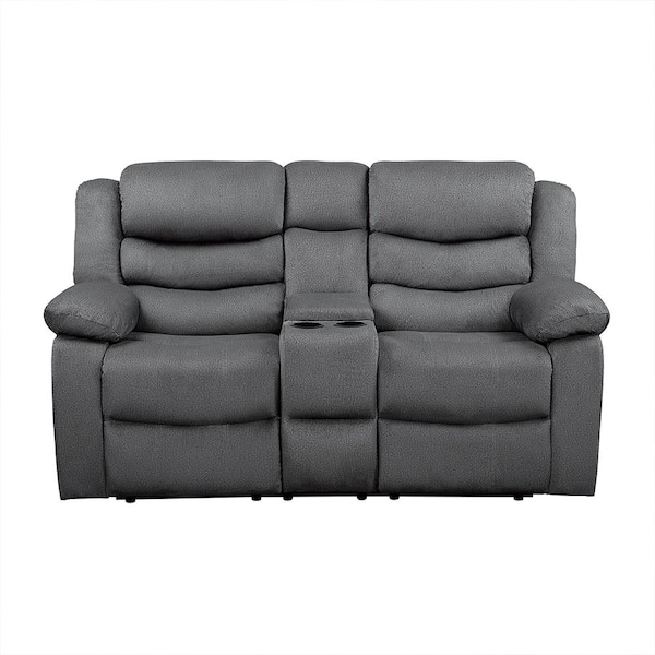 Lazzara Talbot 68 in.W Gray Microfiber Double Reclining Loveseat with Center Console