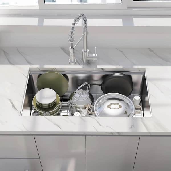 キッチンシンク Stainless Steel 25 in. Silver Single Bowl Undermount 18-Gauge