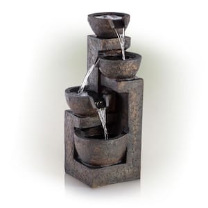24 in. Tall Indoor/Outdoor 3-Tier Cascading Stone Bowl Fountain, Brown