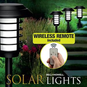 Solar Power Pathway Lights Black 2 Modes 21 Lumen LED Landscape Path Light with Remote Control (Set of 4)