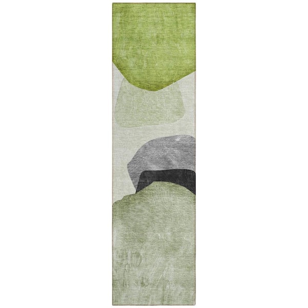 Green Black and Gray 2 ft. x 8 ft. Woven Abstract Runner Indoor/Outdoor Area Rug