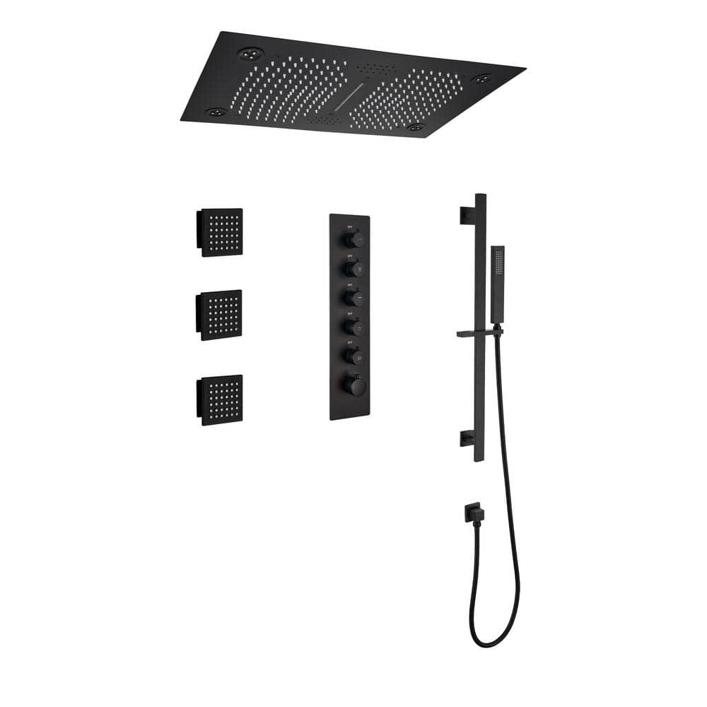 16 inch Luxury Black Thermostatic Ceiling Mount Shower System - LUNA