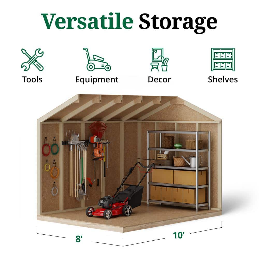 8' x 10' Brown Workshop Shed Kit with Shelving and Windows