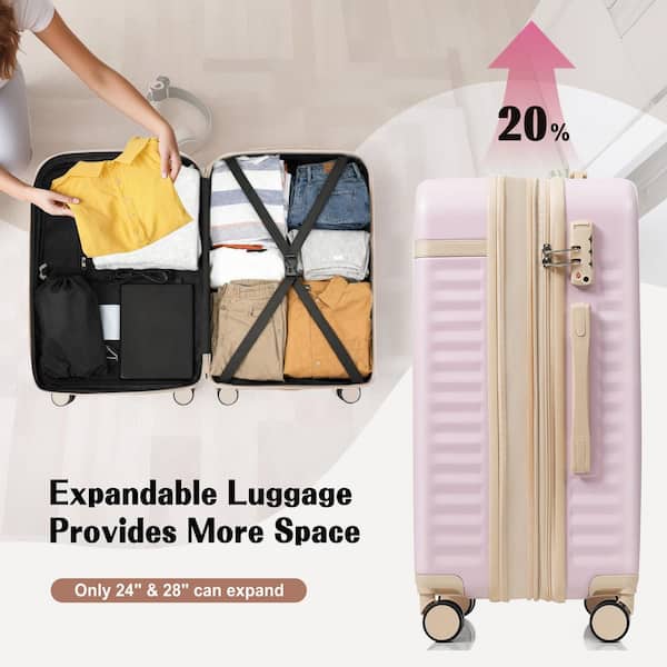 Merax 3-Bags, 3-Piece Light Pink ABS Hardshell Spinner Expandable