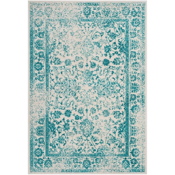 SAFAVIEH Adirondack Ivory/Teal 3 ft. x 4 ft. Border Distressed Area Rug