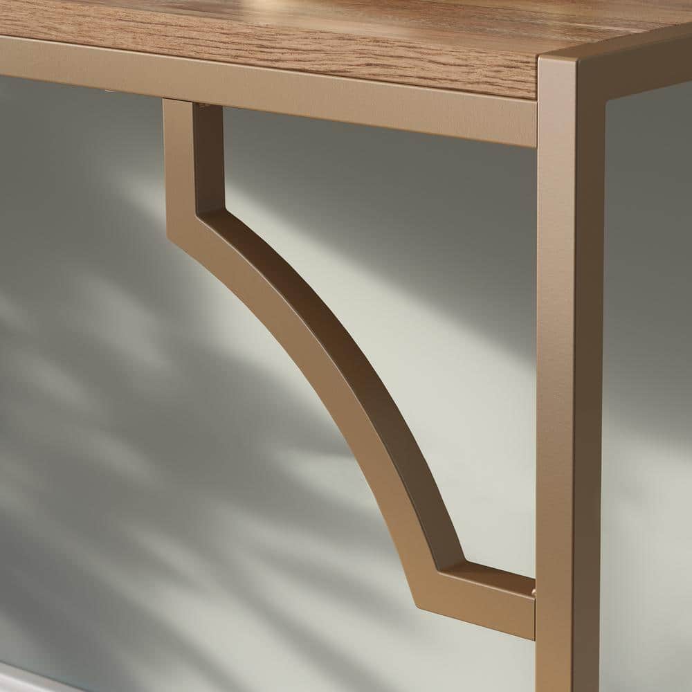 Sindoori Mango and Gold Writing Desk with Glass Shelf
