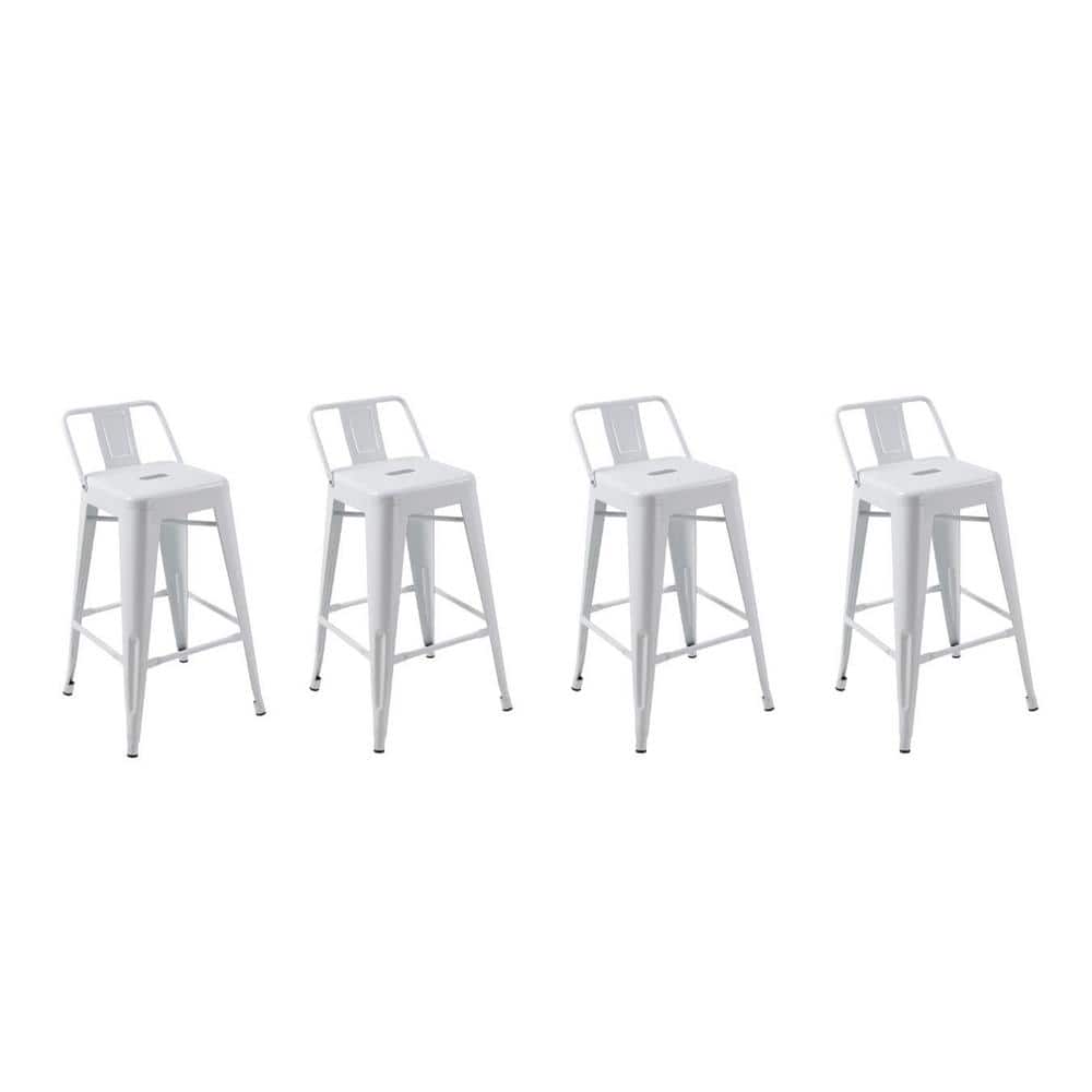 26" White Metal Backless Counter Height Bar Stools Set of 4