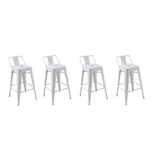 26 in. White Low Back Metal Counter Height Bar Chair with Metal Seat Set of 4