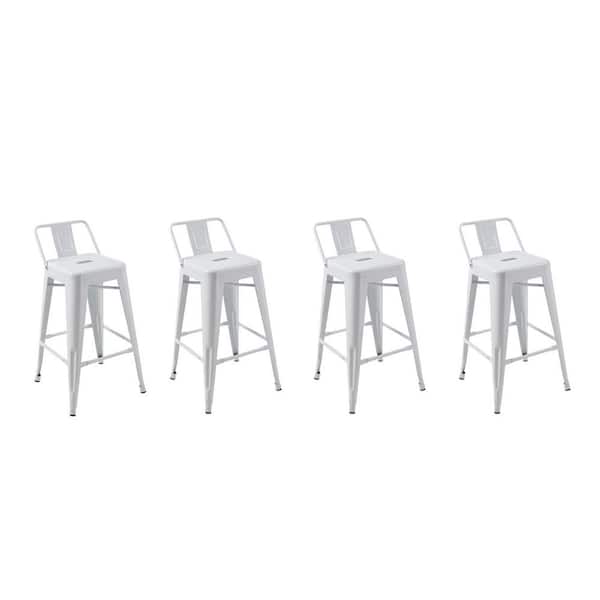 HomeRoots 26 in. White Low Back Metal Counter Height Bar Chair with Metal Seat Set of 4