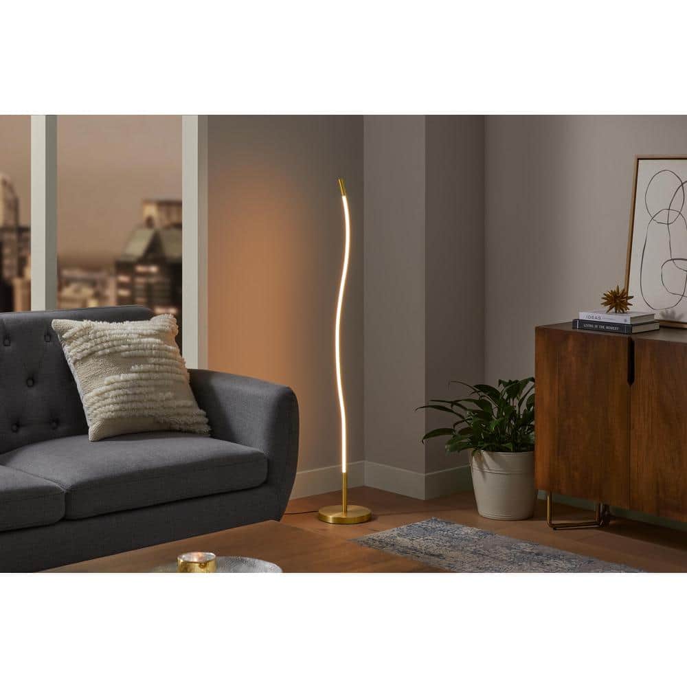 Hampton Bay Calero 50 in. Gold Wave Arc Floor Lamp LED RS2204127BG