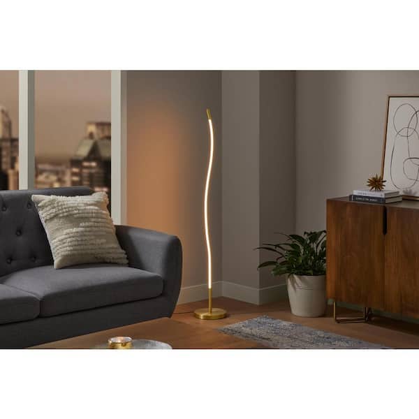 Hampton Bay Calero 50 in. Gold Wave Arc Floor Lamp LED
