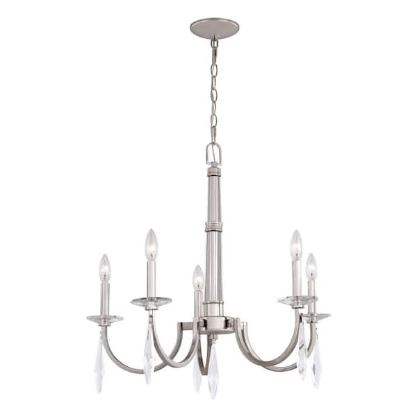 VAXCEL Hoyne 5-Light Crystal and Polished Nickel Candle Chandelier