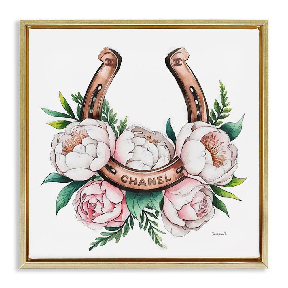 Glam Peonies and Horseshoe by Amanda Greenwood Gold Floater Frame Nature Graphic Art Print 25 in. x 25 in. price history on PriceWatchPro