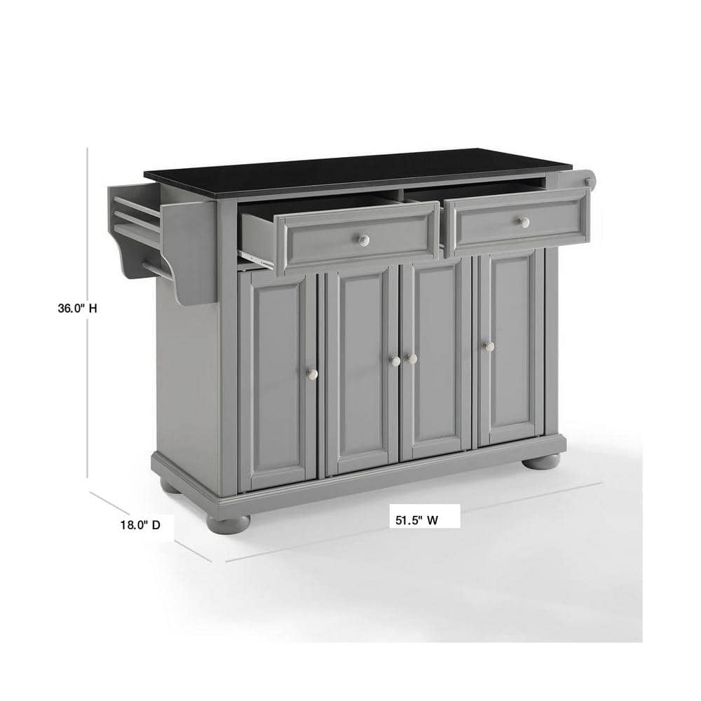 Alexandria Gray Solid Hardwood Kitchen Island with Black Granite Top