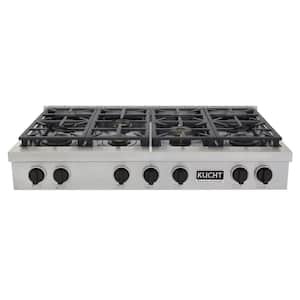 Professional 48 in. Natural Gas Range Top in Stainless Steel and Tuxedo Black Knobs with 7 Burners