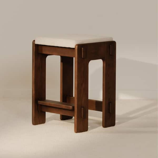 Nolen Walnut Stained Ash Polyester Rectangular Accent Stool 18 in. Ottoman