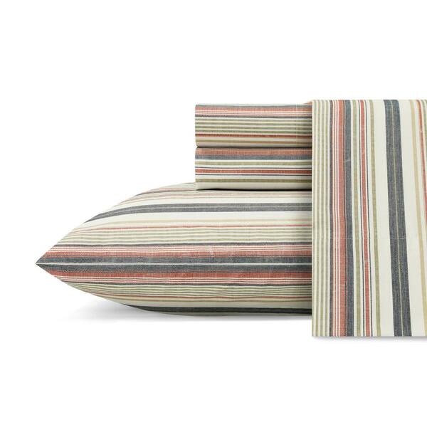 Tommy Bahama Bay Stripe 4Piece Navy Blue Cotton Queen Sheet Set