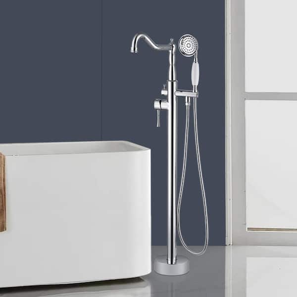 Classical Single-Handle Freestanding Bathtub Faucet with Hand Shower in Chrome