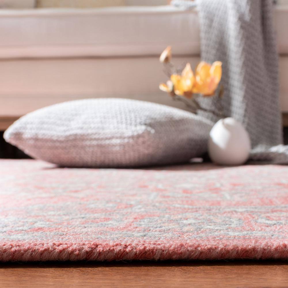 Handmade Pink and Ivory Wool Tufted Rectangular Area Rug 5' x 8'